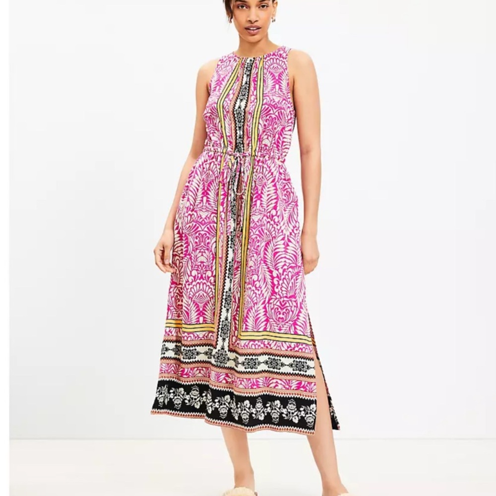 LOFT Palm Cutout Back Midi Pocket Vacation Dress Size XL NWT